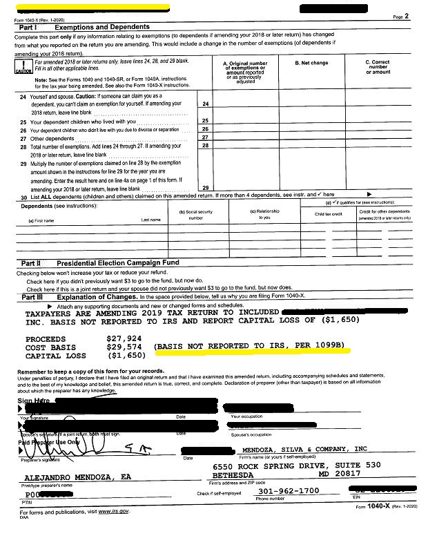 2019 Form 1040X page 2
